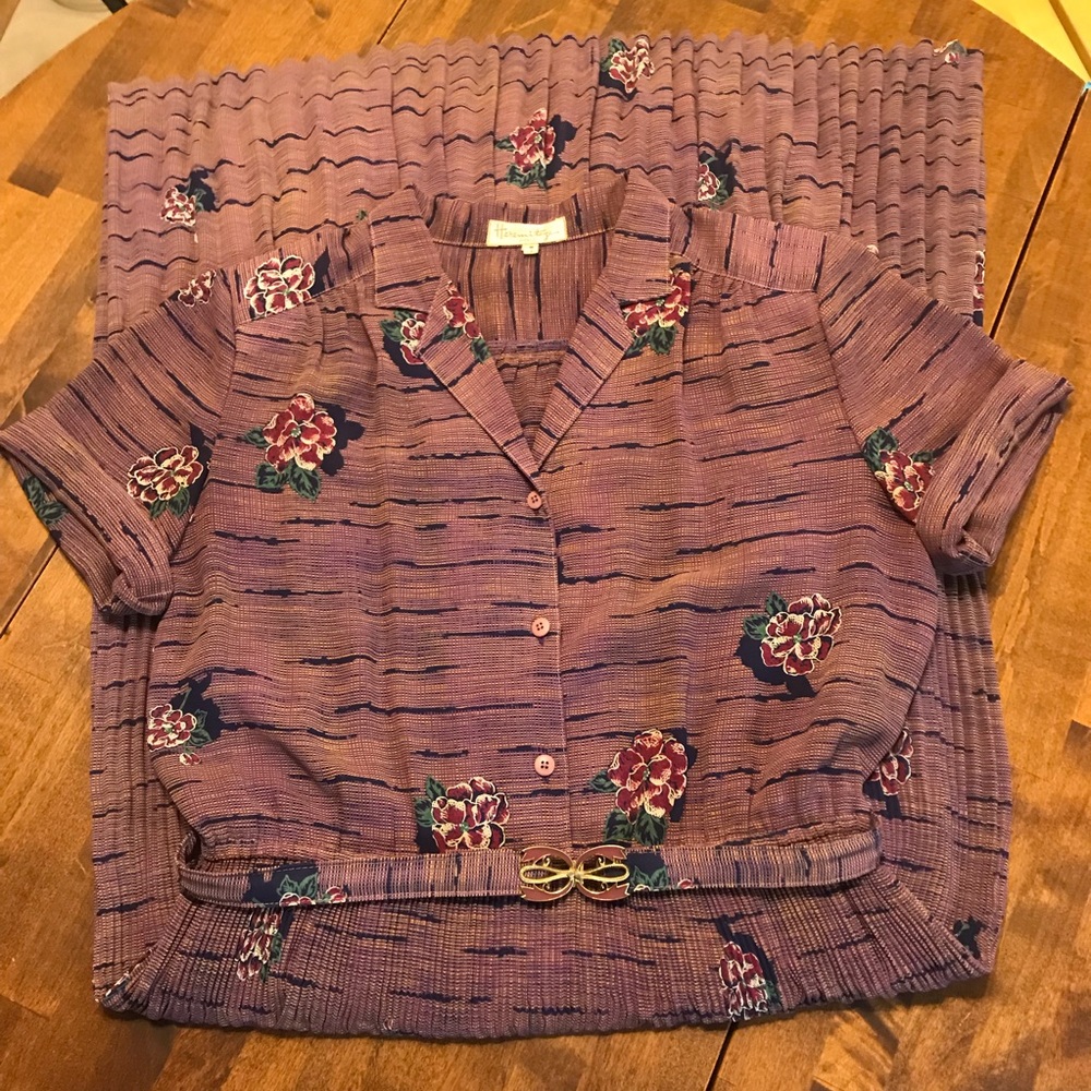 Vintage Purple Pleated Skirt Dress